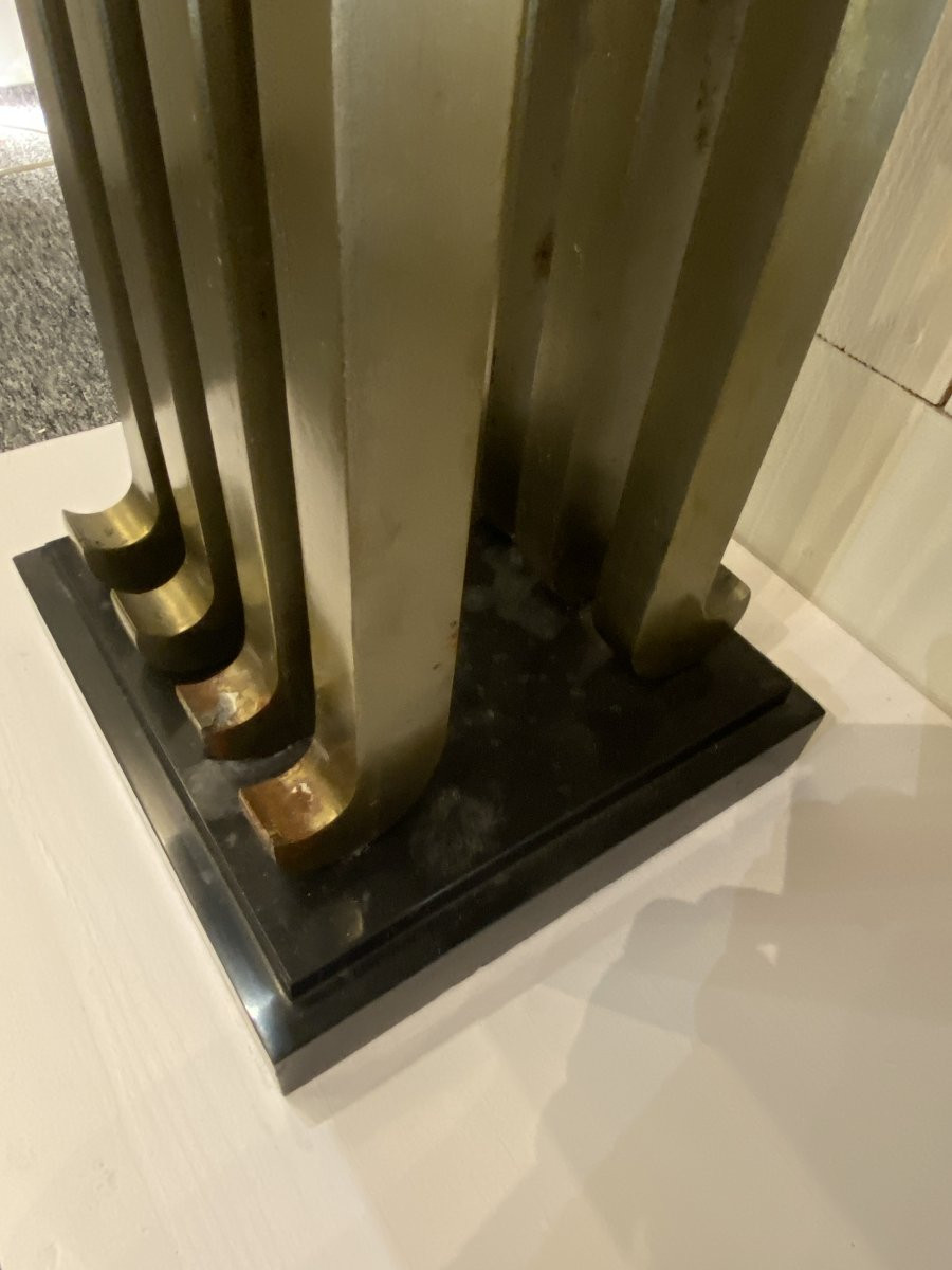 Console d'applique Art Déco 1930 Dans le Goût de Raymond Subes France Marbre et Fer Battu-photo-3