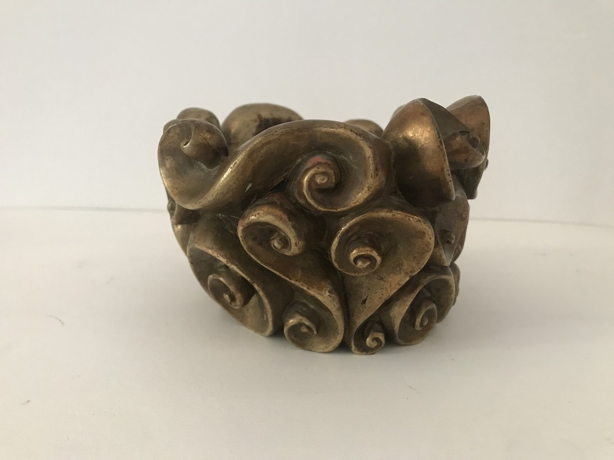 Jean Boggio, coupe en bronze dorée, "vague" ofèvrerie Française vers 1980. Daum Baccarat -photo-3