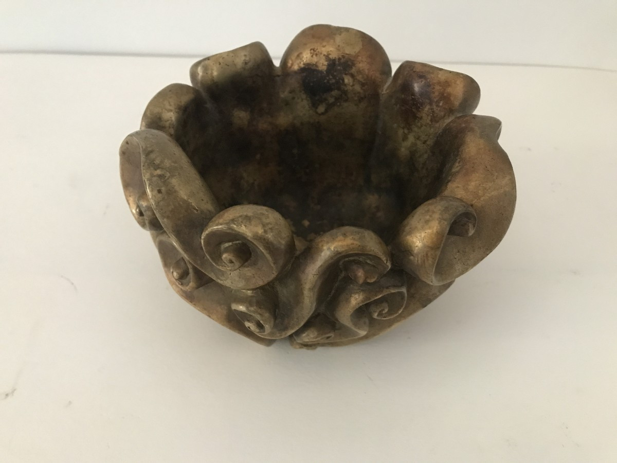 Jean Boggio, coupe en bronze dorée, "vague" ofèvrerie Française vers 1980. Daum Baccarat -photo-4