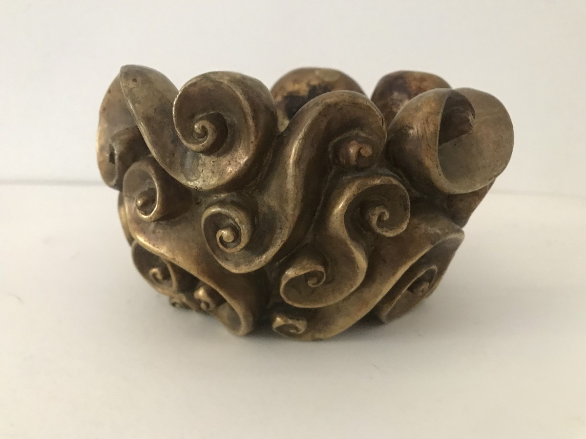 Jean Boggio, coupe en bronze dorée, "vague" ofèvrerie Française vers 1980. Daum Baccarat 