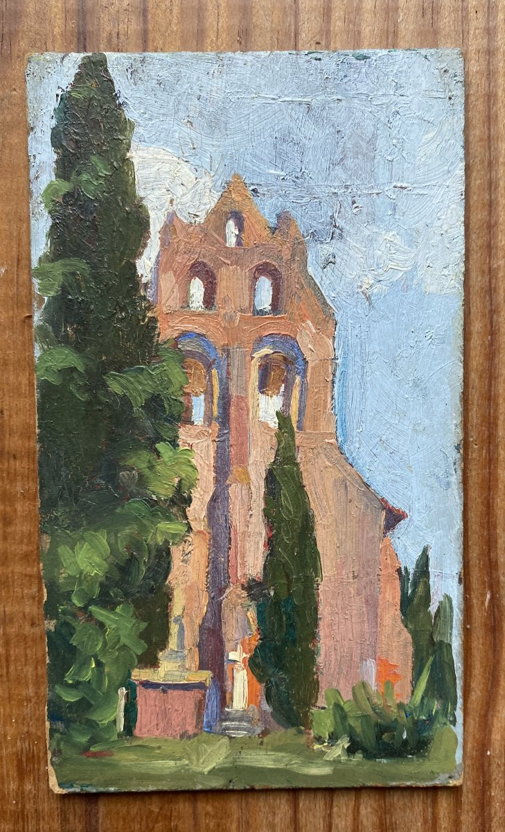 Landscape Painting, Southwest France, Circa 1915. Oils On Cardboard (set Of 5 Small Works) -photo-3