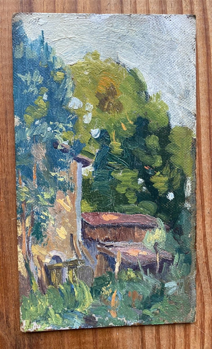 Landscape Painting, Southwest France, Circa 1915. Oils On Cardboard (set Of 5 Small Works) -photo-4
