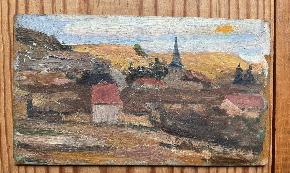 Landscape Painting, Southwest France, Circa 1915. Oils On Cardboard (set Of 5 Small Works) -photo-1