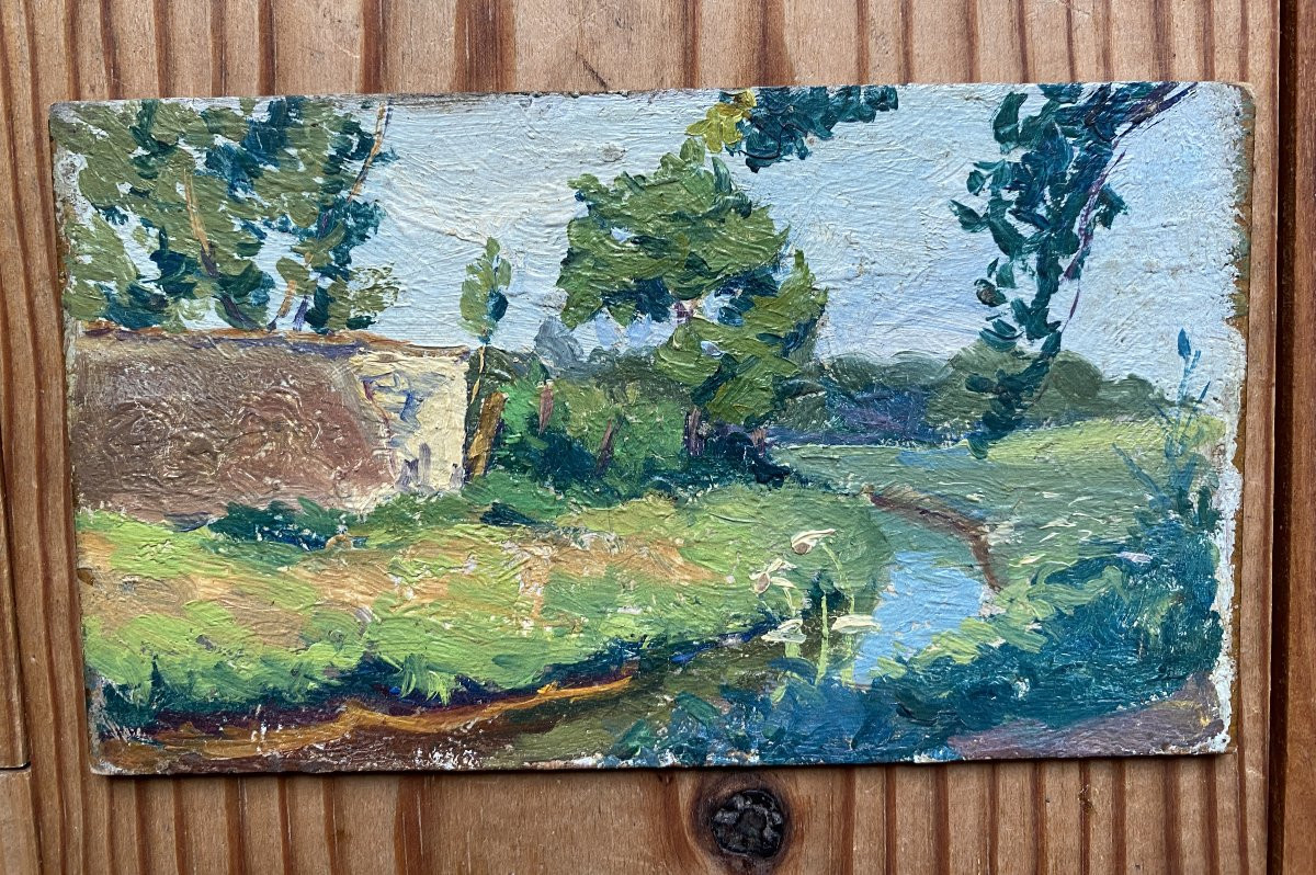 Landscape Painting, Southwest France, Circa 1915. Oils On Cardboard (set Of 5 Small Works) -photo-2