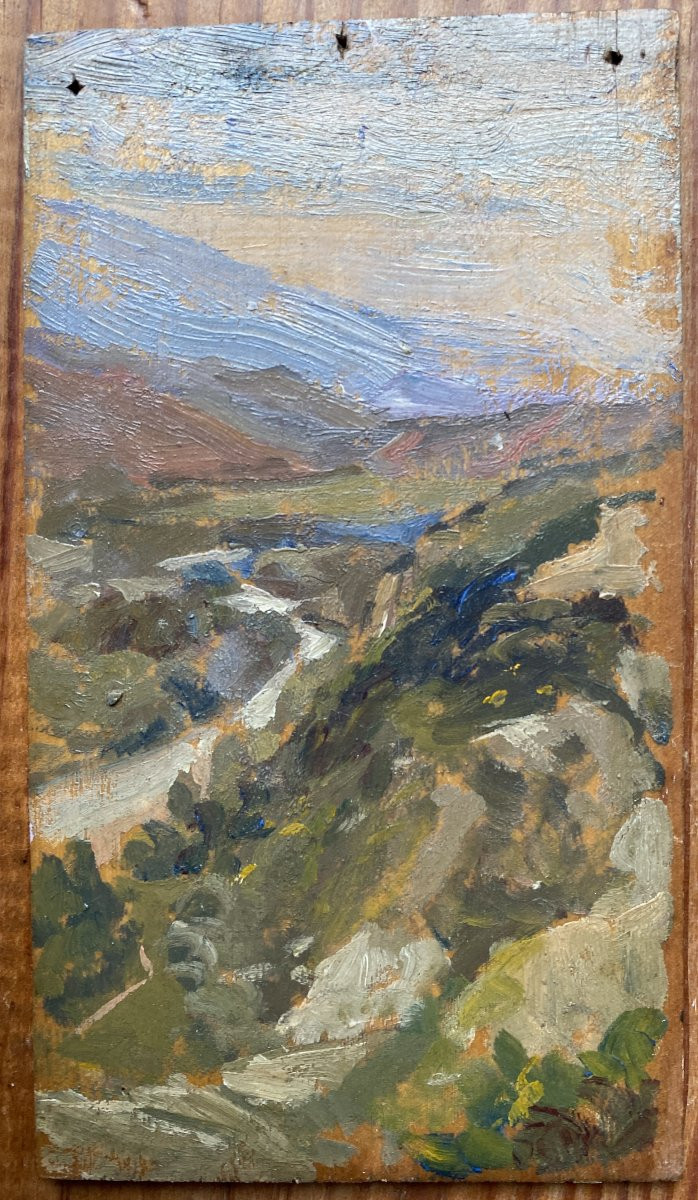 Landscape Painting, Southwest France, Circa 1915. Oils On Cardboard (set Of 5 Small Works)-photo-4