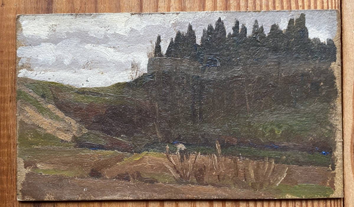 Landscape Painting, Southwest France, Circa 1915. Oils On Cardboard (set Of 5 Small Works)-photo-1