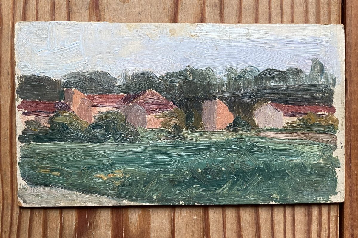 Landscape Painting, Southwest France, Circa 1915. Oils On Cardboard (set Of 5 Small Works)-photo-2