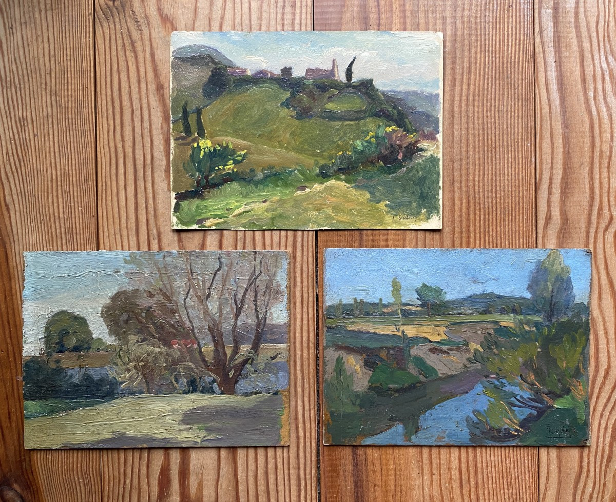 Landscapes Of Southwest France Circa 1910 Oils On Cardboard / Paper Plein Air Impressionism Gers