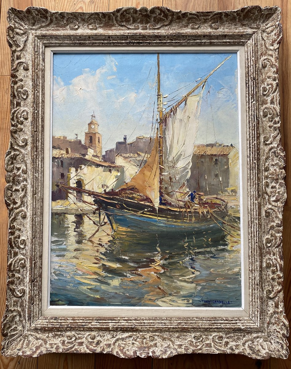 Tony Cardella Mediterranean Landscape Saint-tropez 1947 Oil On Canvas Montparnasse Frame-photo-2