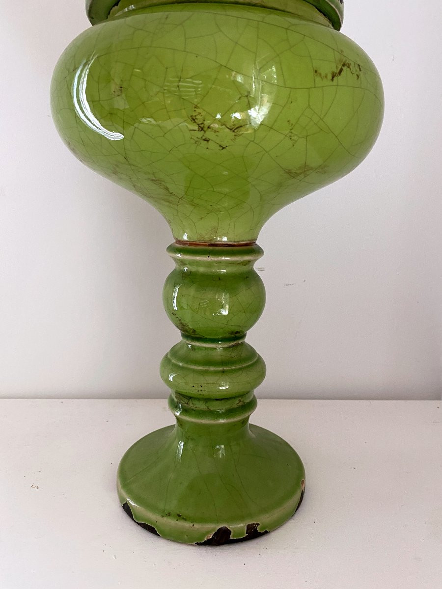 Covered Pot In The Style Of Pol Chambost, Ceramic, Circa 1960, Green Glaze-photo-4