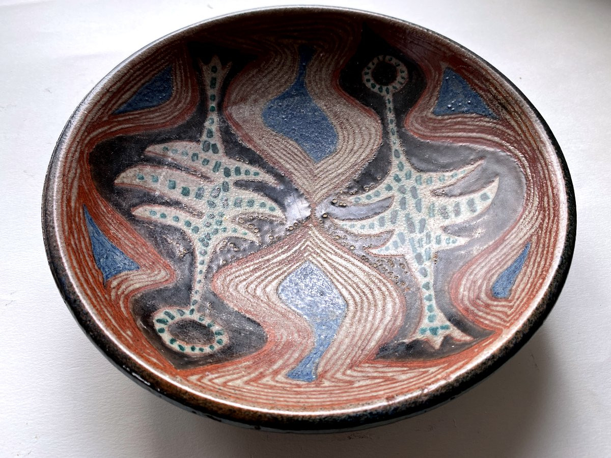 Jean Jaffeux Coupe aux Oiseaux Céramique XXème siècle Circa 1950/60 (J. Lurçat)-photo-3