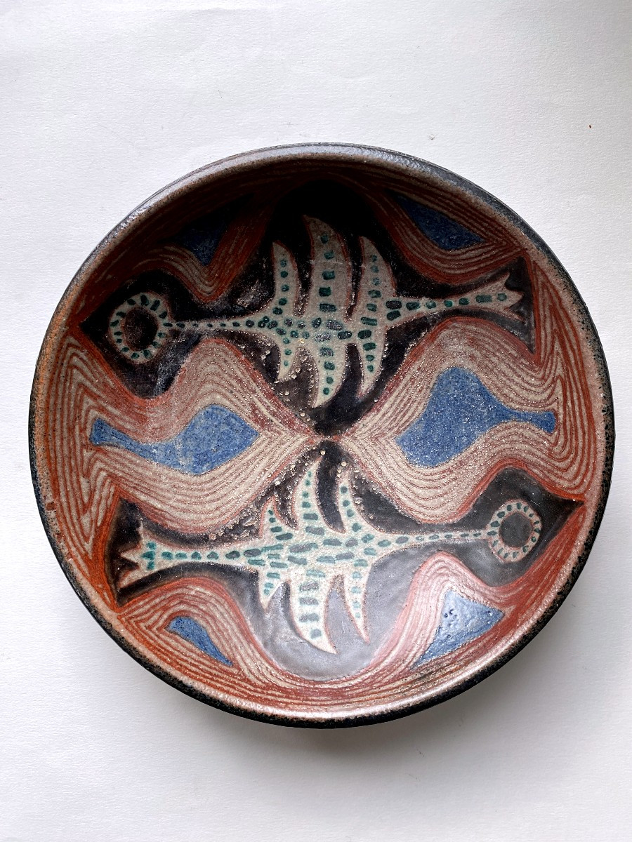 Jean Jaffeux Coupe aux Oiseaux Céramique XXème siècle Circa 1950/60 (J. Lurçat)