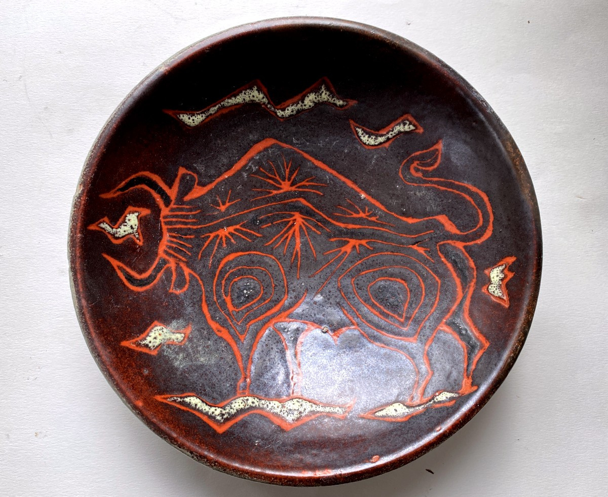 Jean Jaffeux Bull Cup Ceramic Lava Stone 20th Century Circa 1950/60 (j. Lurçat)