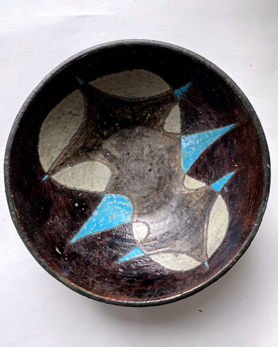 Jean Jaffeux Abstract Decorative Bowl, Ceramic, Lava Stone, 20th Century, Circa 1950/60 (j. Lurçat)