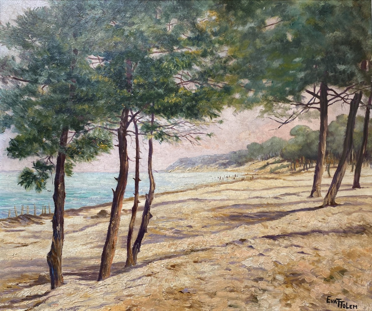 Evat Tolem Paysage Le Pyla Bassin d'Arcachon vers 1930 Huile sur panneau