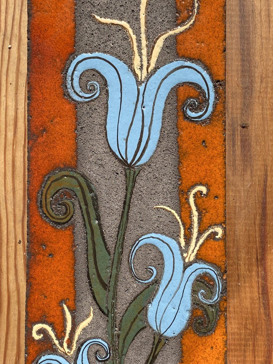 Decorative Lava Stone Plaque Circa 1960 Enameled Bas-relief (in The Style Of Lurçat, Correct)-photo-2