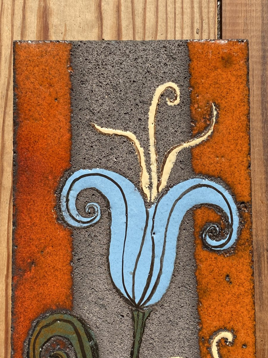 Decorative Lava Stone Plaque Circa 1960 Enameled Bas-relief (in The Style Of Lurçat, Correct)-photo-4