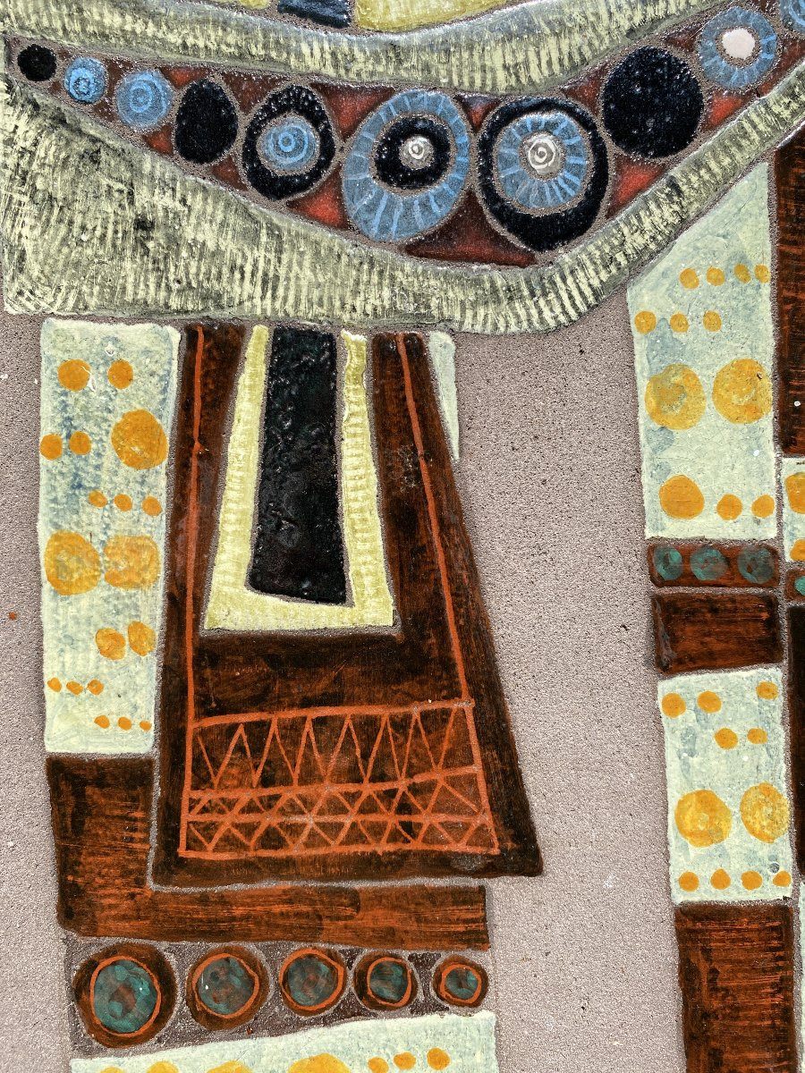 Decorative Lava Stone Plaque Circa 1960 Enameled Bas-relief (in The Style Of Lurçat, Correct)-photo-3