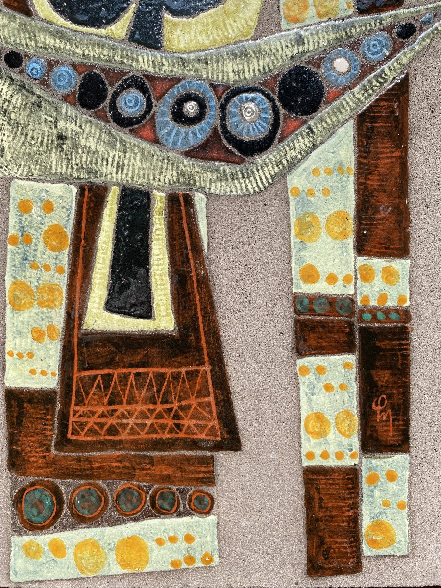 Decorative Lava Stone Plaque Circa 1960 Enameled Bas-relief (in The Style Of Lurçat, Correct)-photo-4