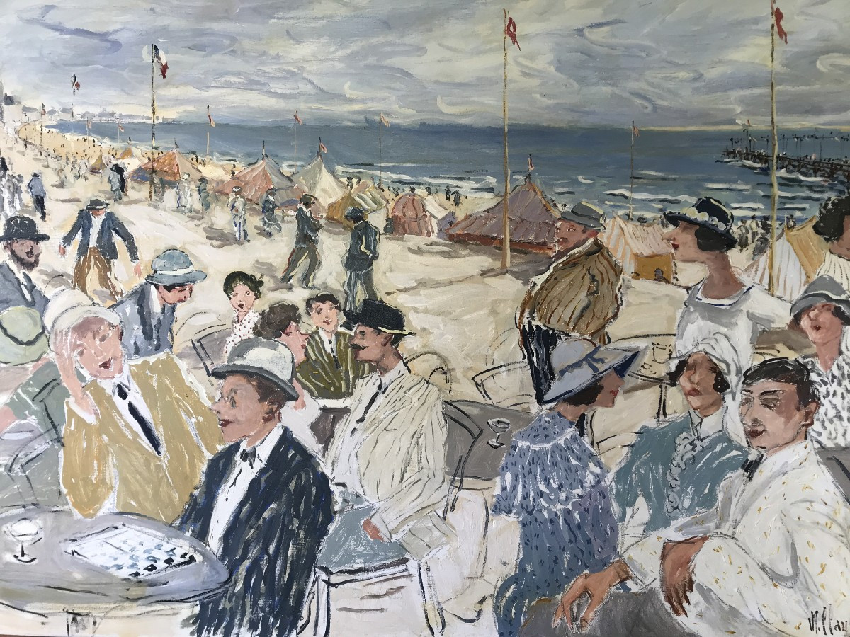Important Painting, Lively Beach Scene Signed M. Clauzade, Arcachon, Deauvile, Biarritz-photo-2