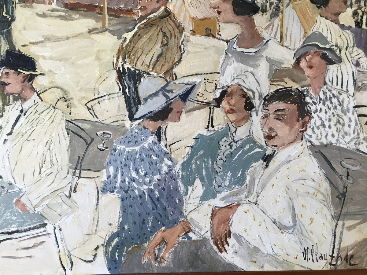 Important Painting, Lively Beach Scene Signed M. Clauzade, Arcachon, Deauvile, Biarritz-photo-1