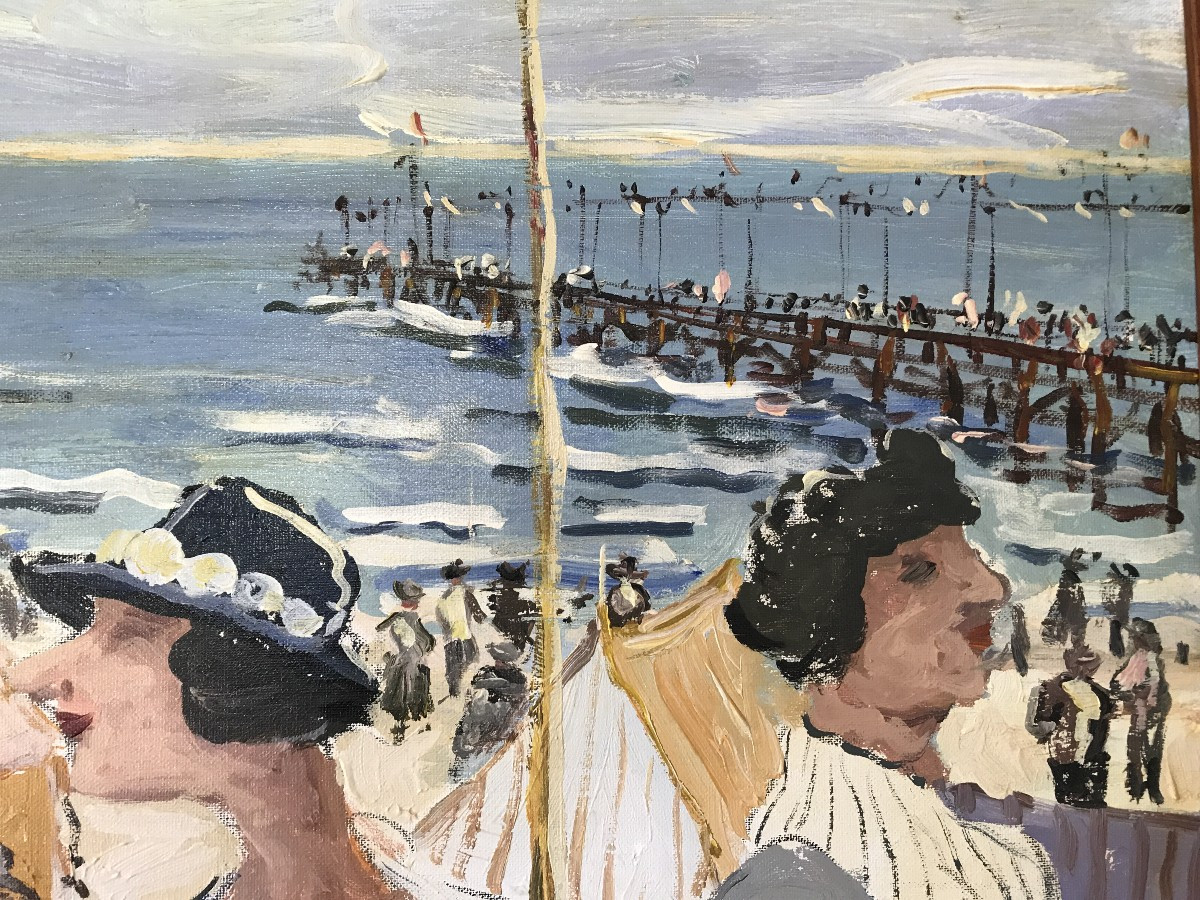 Important Painting, Lively Beach Scene Signed M. Clauzade, Arcachon, Deauvile, Biarritz-photo-2