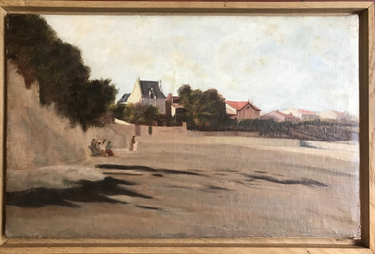 Breton Landscape. Brittany. Breton School. Oil/canvas Circa 1890, Japonisme. Animated Beach View