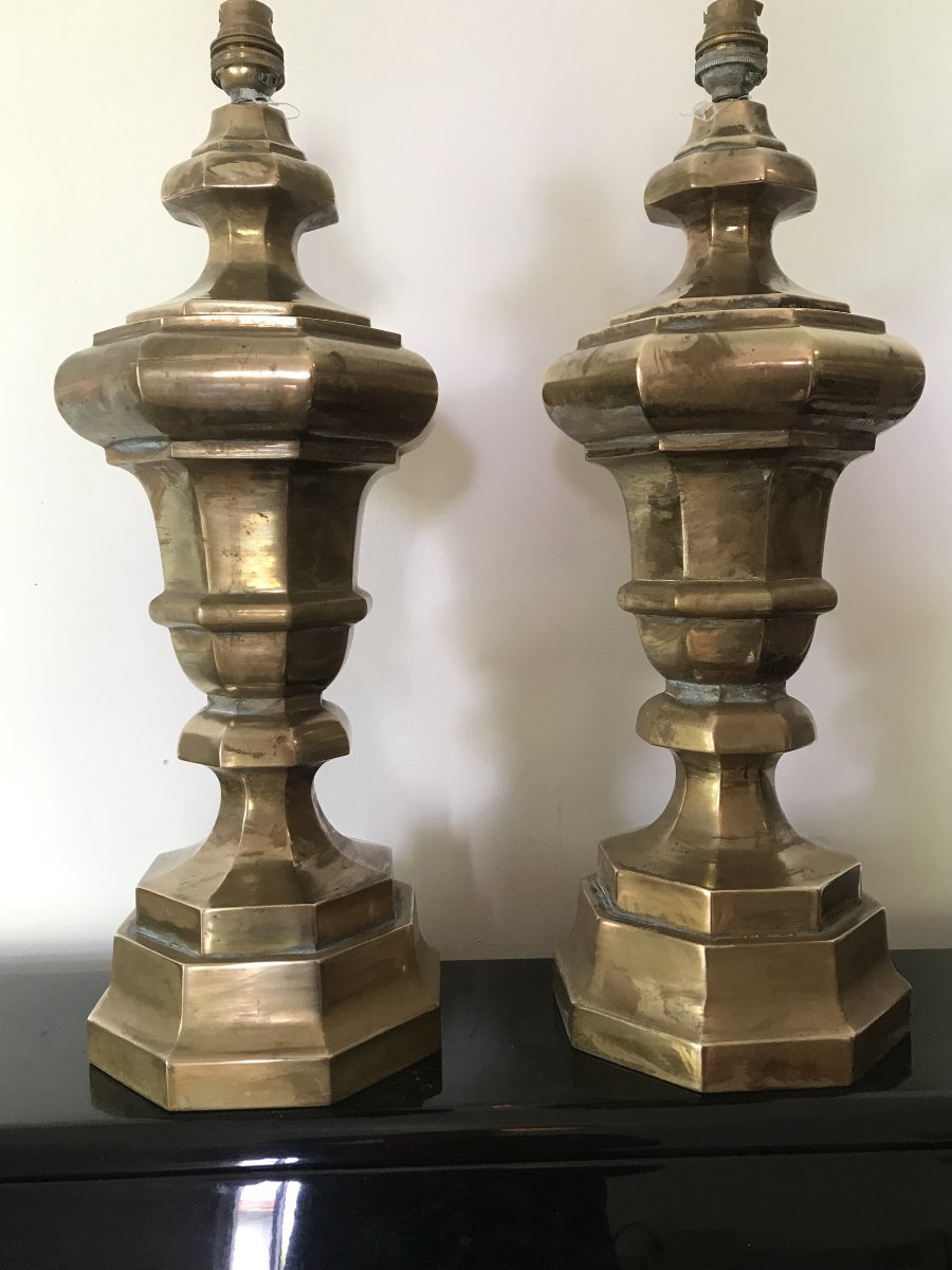 Paire de lampes en bronze. Jean Charles Moreux. France.1940. Neoclassique-photo-2