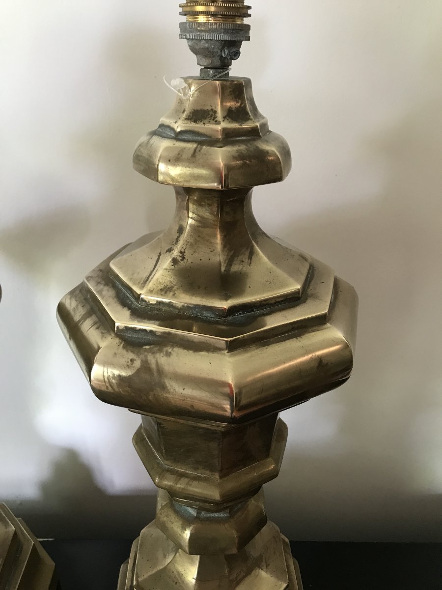 Paire de lampes en bronze. Jean Charles Moreux. France.1940. Neoclassique-photo-4