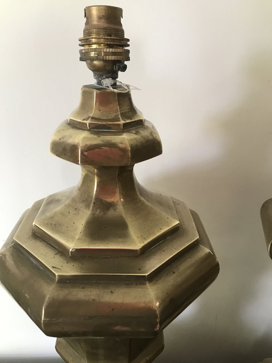 Paire de lampes en bronze. Jean Charles Moreux. France.1940. Neoclassique-photo-2