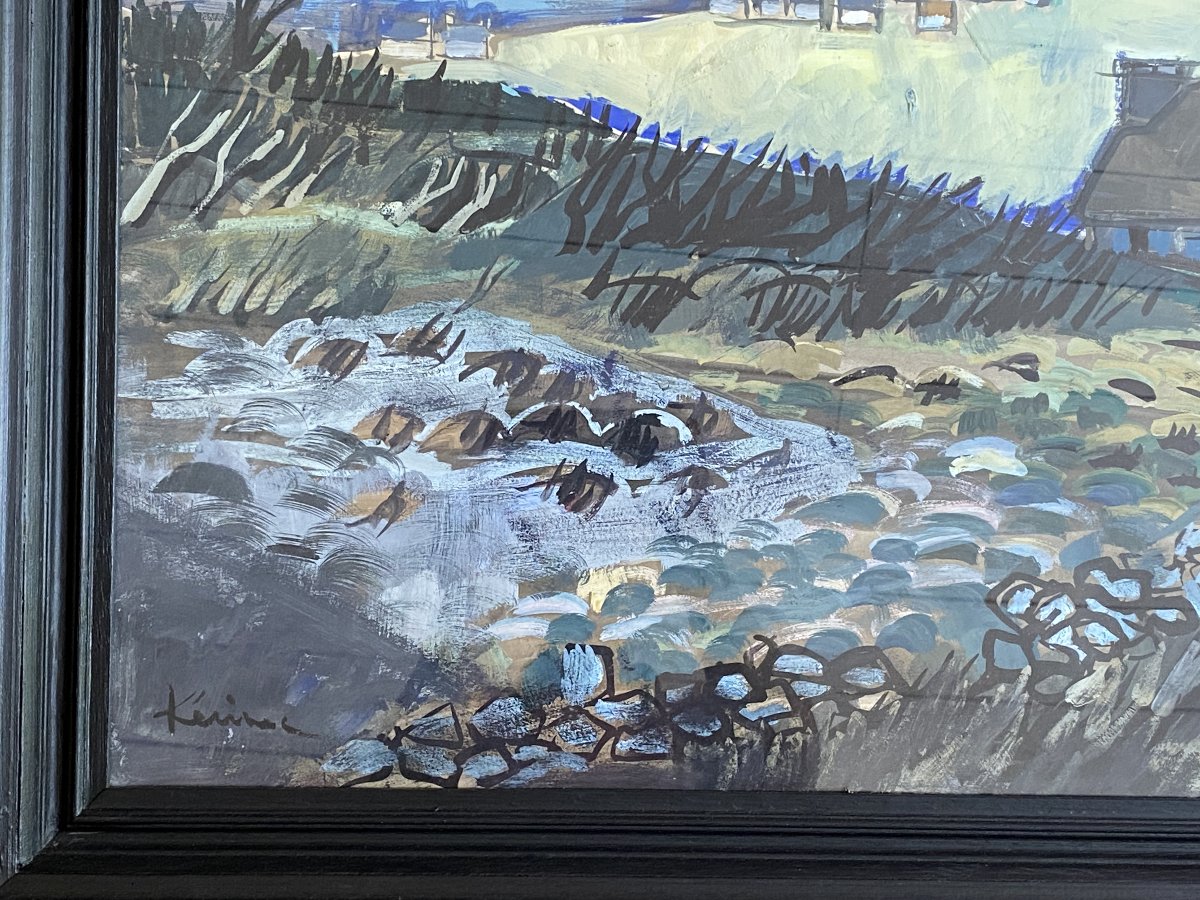 Landscape Scene In Brittany, Circa 1970, Gouache Signed By Roger Kérinec (1917–2001)-photo-1