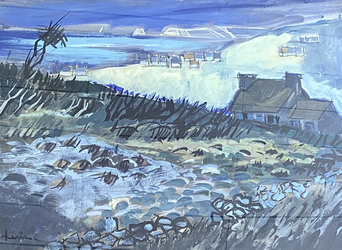 Landscape Scene In Brittany, Circa 1970, Gouache Signed By Roger Kérinec (1917–2001)-photo-2