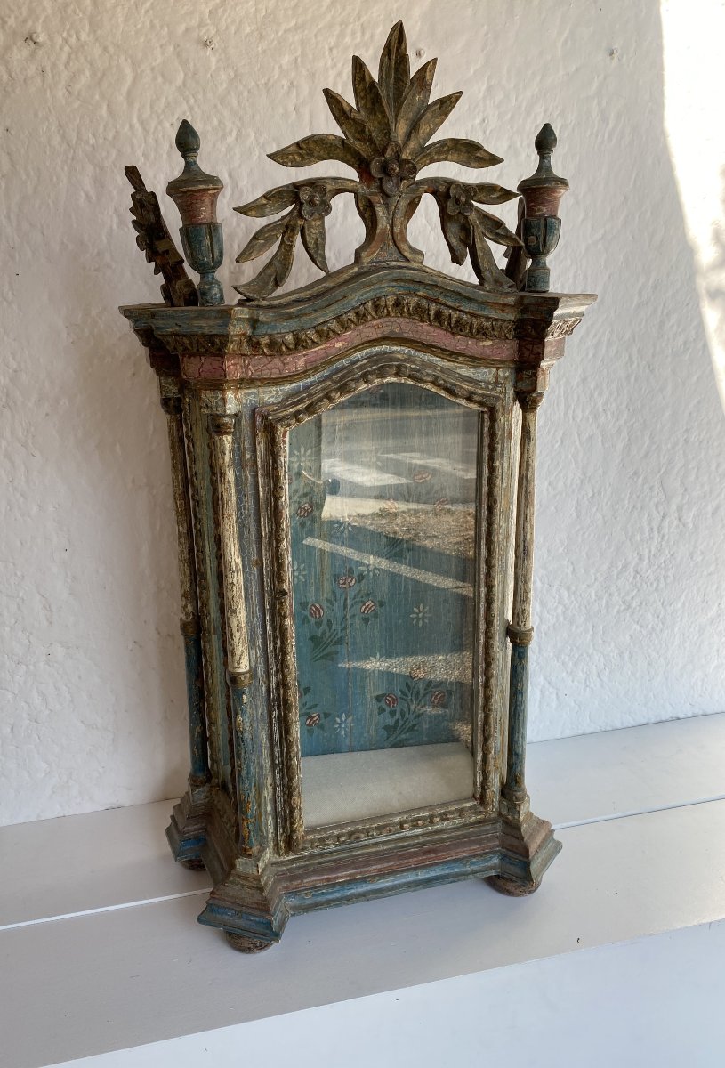 20th-century Polychrome Carved Wood Display Case, Religious Art, Portuguese Craftsmanship-photo-2