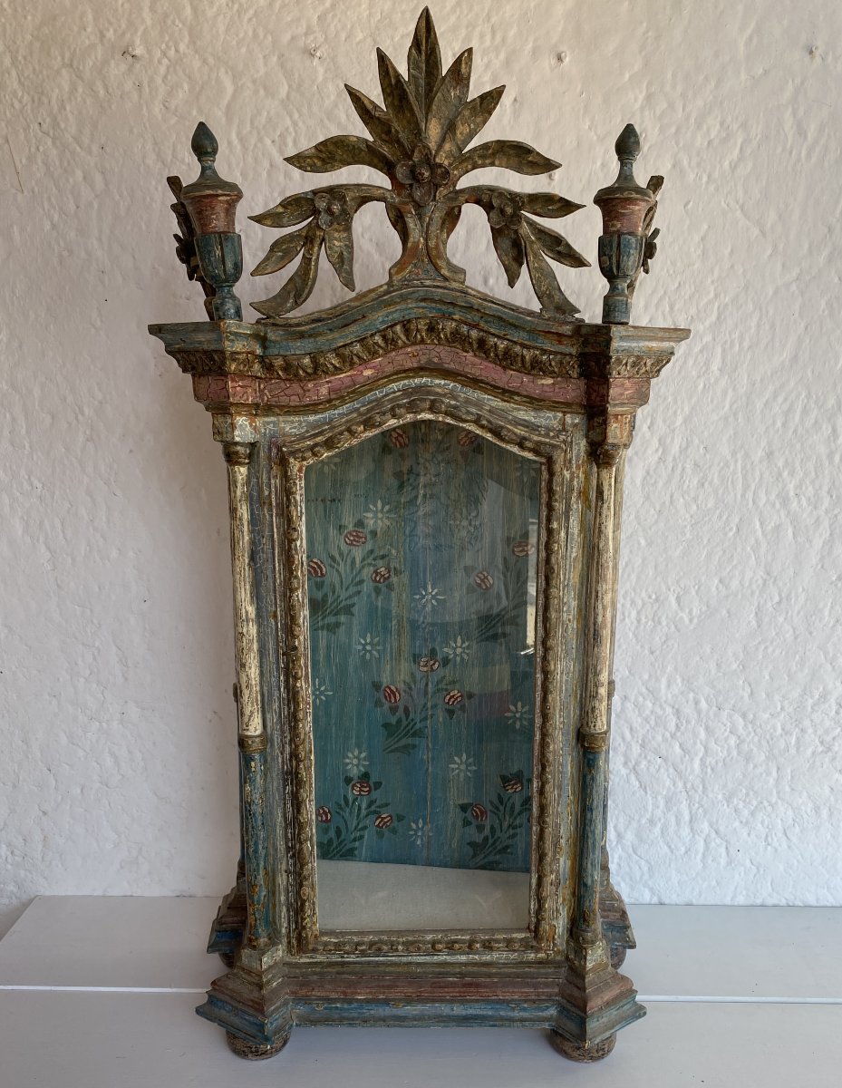 20th-century Polychrome Carved Wood Display Case, Religious Art, Portuguese Craftsmanship