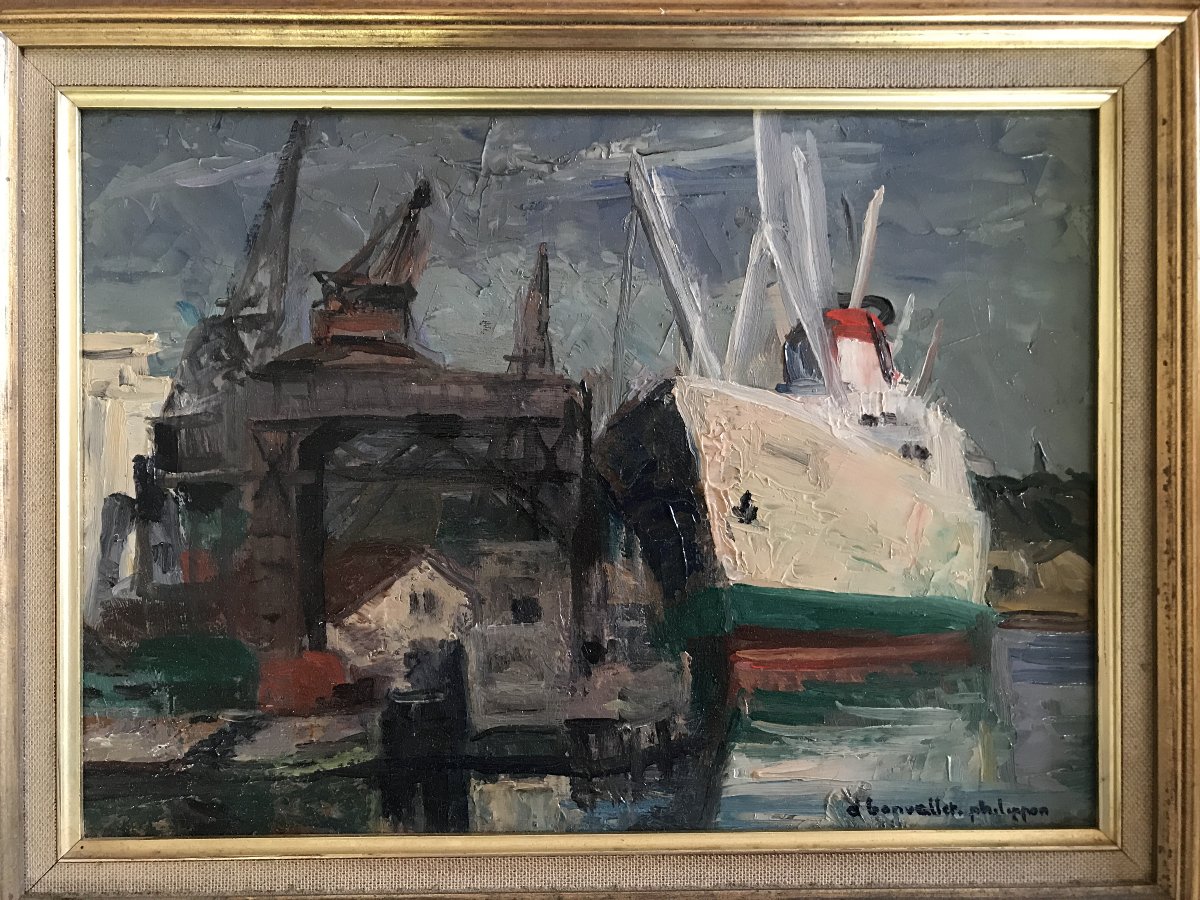 The Port Of Bordeaux, Oil On Panel. Denise Bonvallet Philippon. 1980. Lucien Simon.