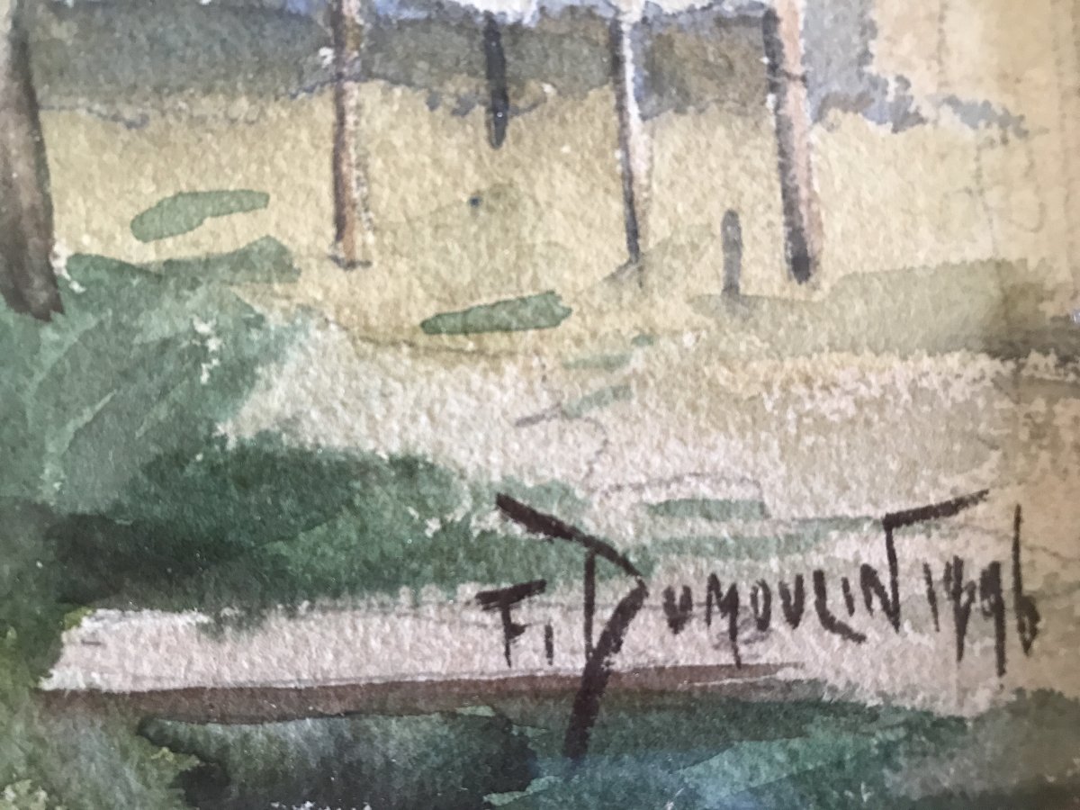 Basque Landscape, Watercolor Signed By F. Dumoulin, Dated 1896.-photo-3