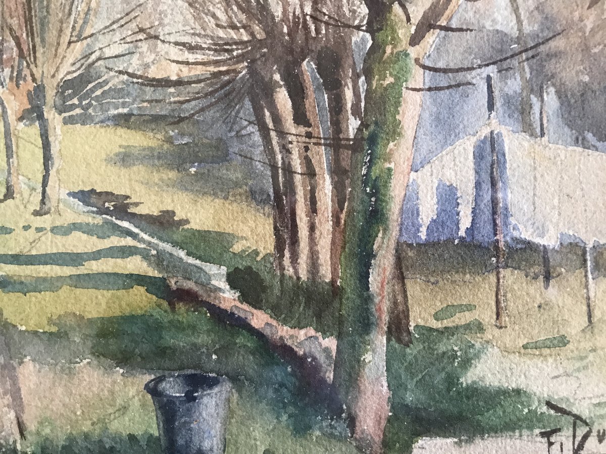 Basque Landscape, Watercolor Signed By F. Dumoulin, Dated 1896.-photo-4