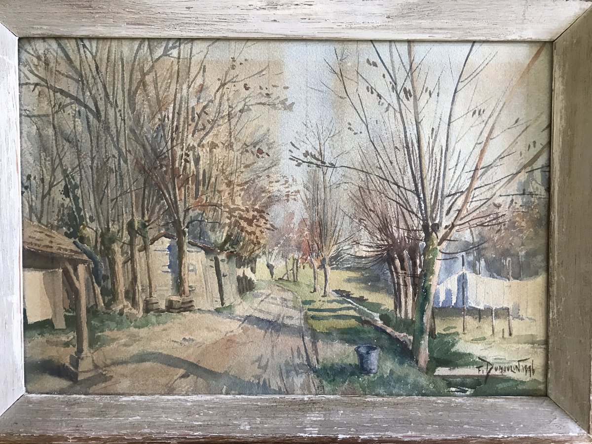 Basque Landscape, Watercolor Signed By F. Dumoulin, Dated 1896.