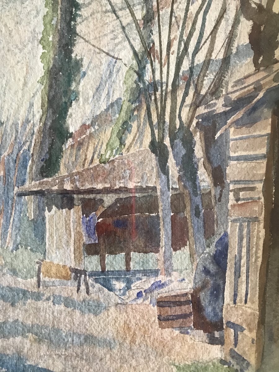 F. Dumoulin. Watercolor Landscape Of The Basque Country, Dated 1897. Framed-photo-1