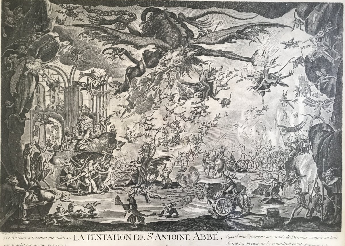Jacques Callot. "la tentation de Saint Antoine Abbé". Gravure originale signée.-photo-2
