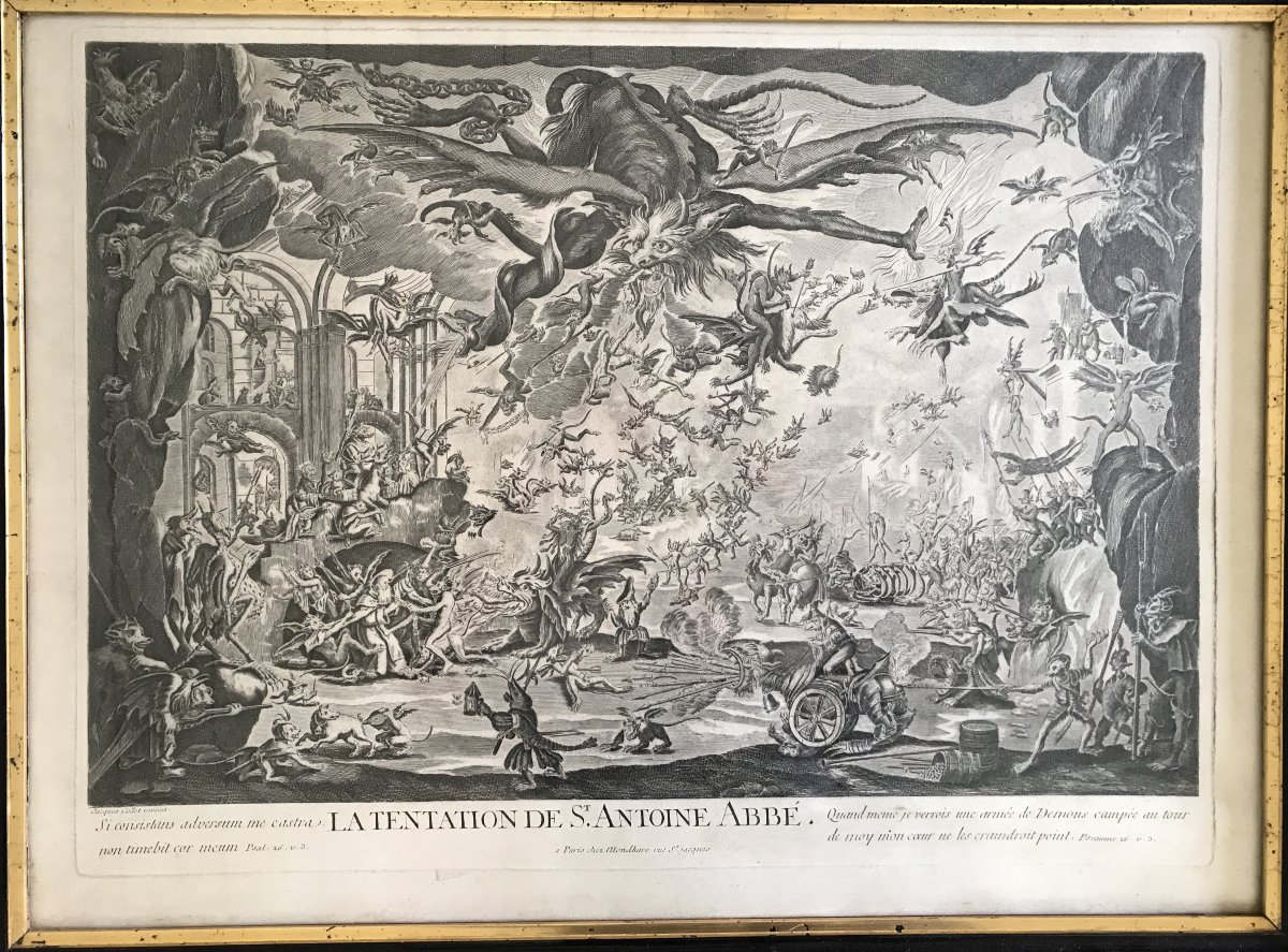 Jacques Callot. "la tentation de Saint Antoine Abbé". Gravure originale signée.