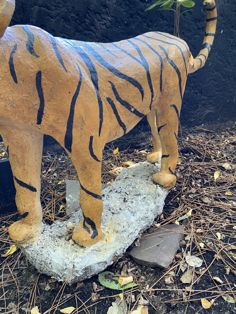 Alfonso Calleja Tigre Sculpture Animalière Années 70 Béton / Ciment Polychrome Art Brut-photo-2