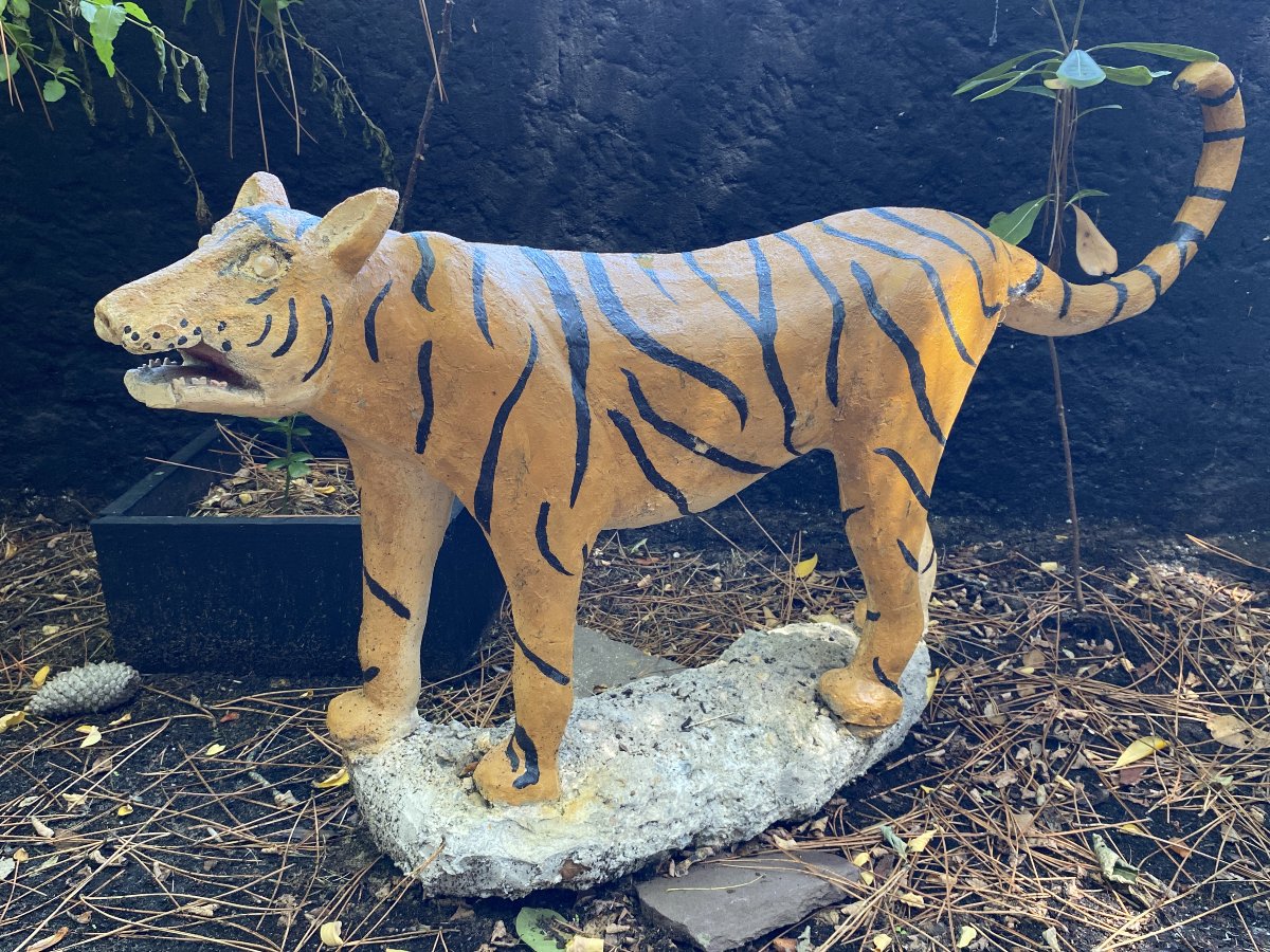 Alfonso Calleja Tigre Sculpture Animalière Années 70 Béton / Ciment Polychrome Art Brut