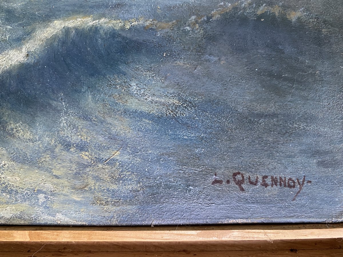 L. Quennoy Ocean View Landscape Atlantic Painting Arcachon Bay Oil On Cardboard C. 1930 -photo-2