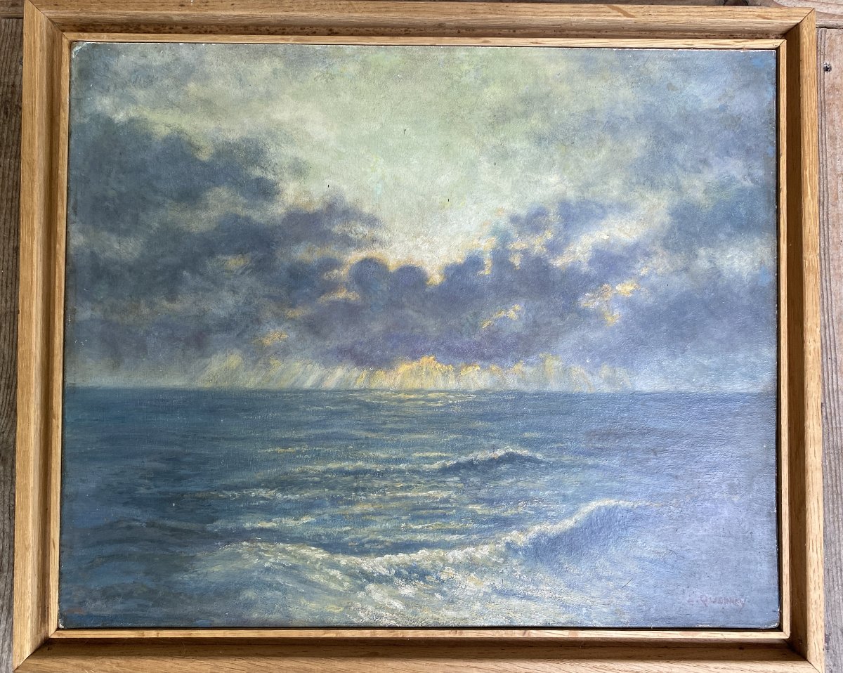 L. Quennoy Ocean View Landscape Atlantic Painting Arcachon Bay Oil On Cardboard C. 1930 -photo-3