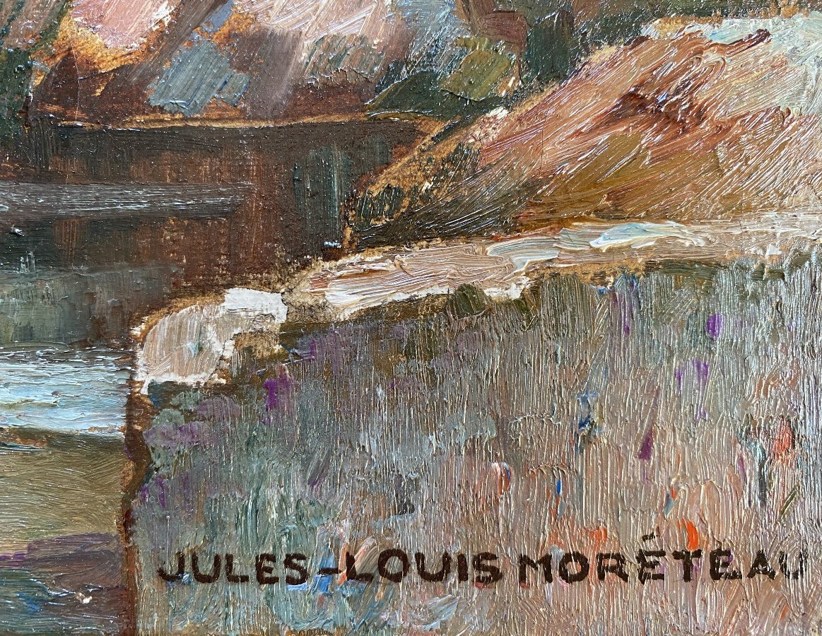 Jules-Louis Moreteau "L'abreuvoir à l'Automne" Marrakech Maroc 1930 Huile sur toile Paysage-photo-3
