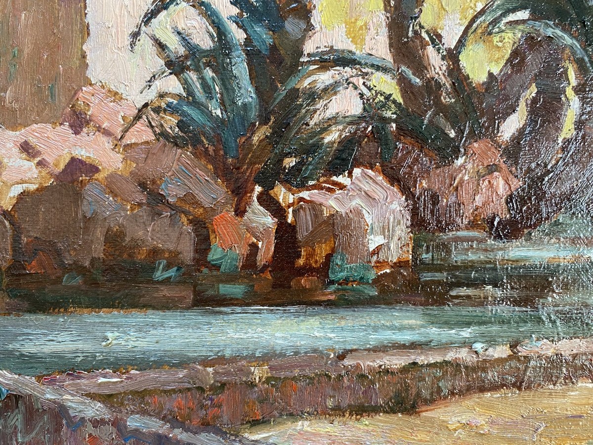 Jules-Louis Moreteau "L'abreuvoir à l'Automne" Marrakech Maroc 1930 Huile sur toile Paysage-photo-4