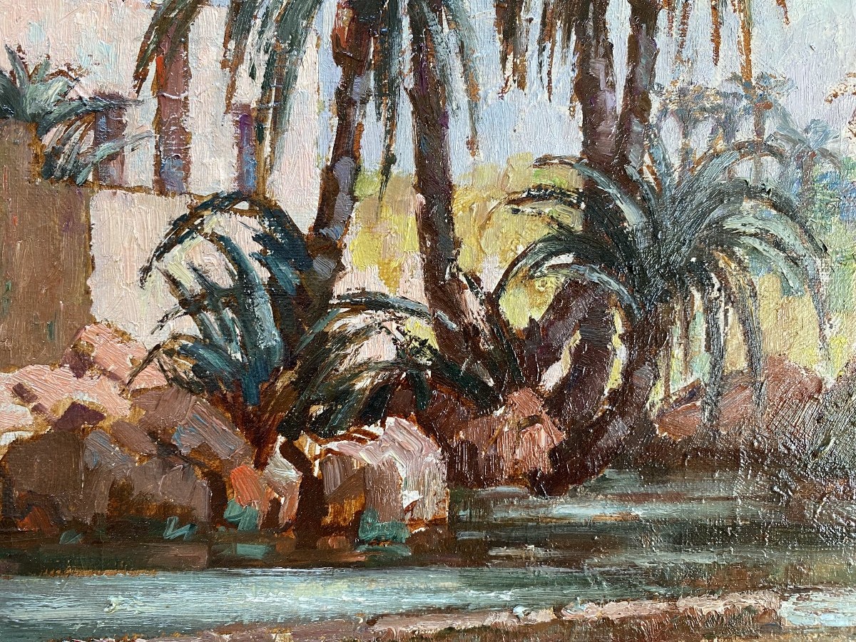 Jules-Louis Moreteau "L'abreuvoir à l'Automne" Marrakech Maroc 1930 Huile sur toile Paysage-photo-3