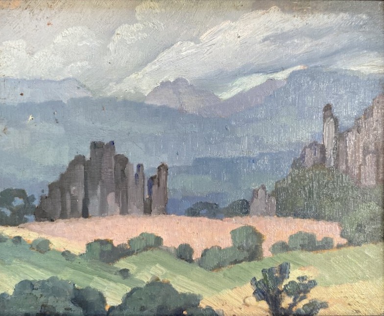 Jules-Louis Moreteau "Yengué route de Télimélé" Paysage de Guinée 1936 Huile sur panneau 