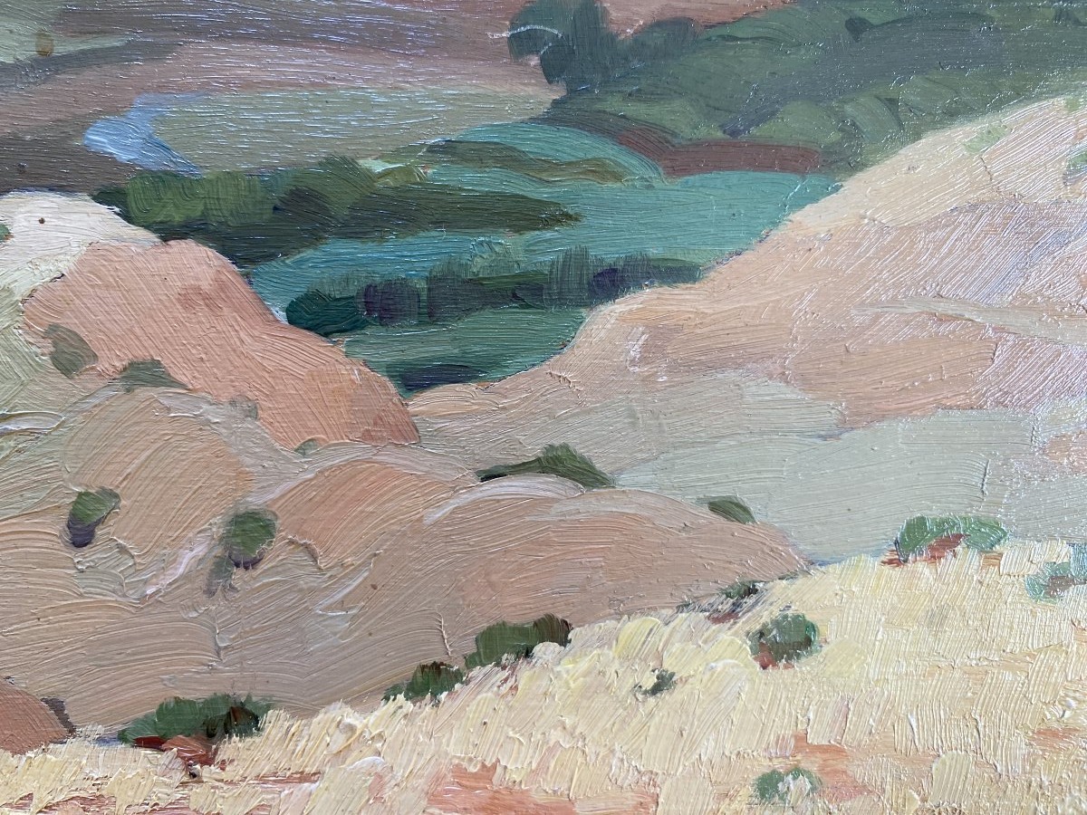 Jules-Louis Moréteau "La Vallée du Bouregreg" Paysage Rabat Maroc 1927 Huile sur panneau-photo-4